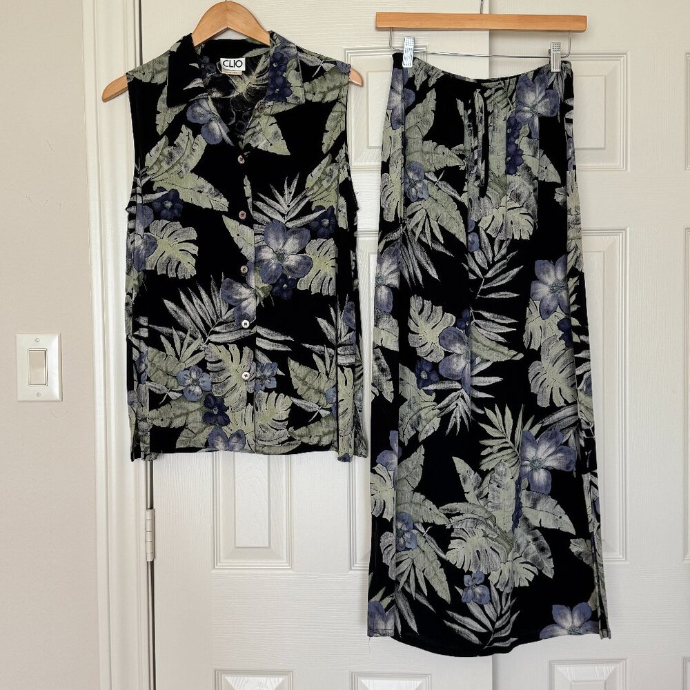 🌴 Clio Tropical Leaf & Floral 2-Piece Maxi Skirt & Top Set - Size M 🌴